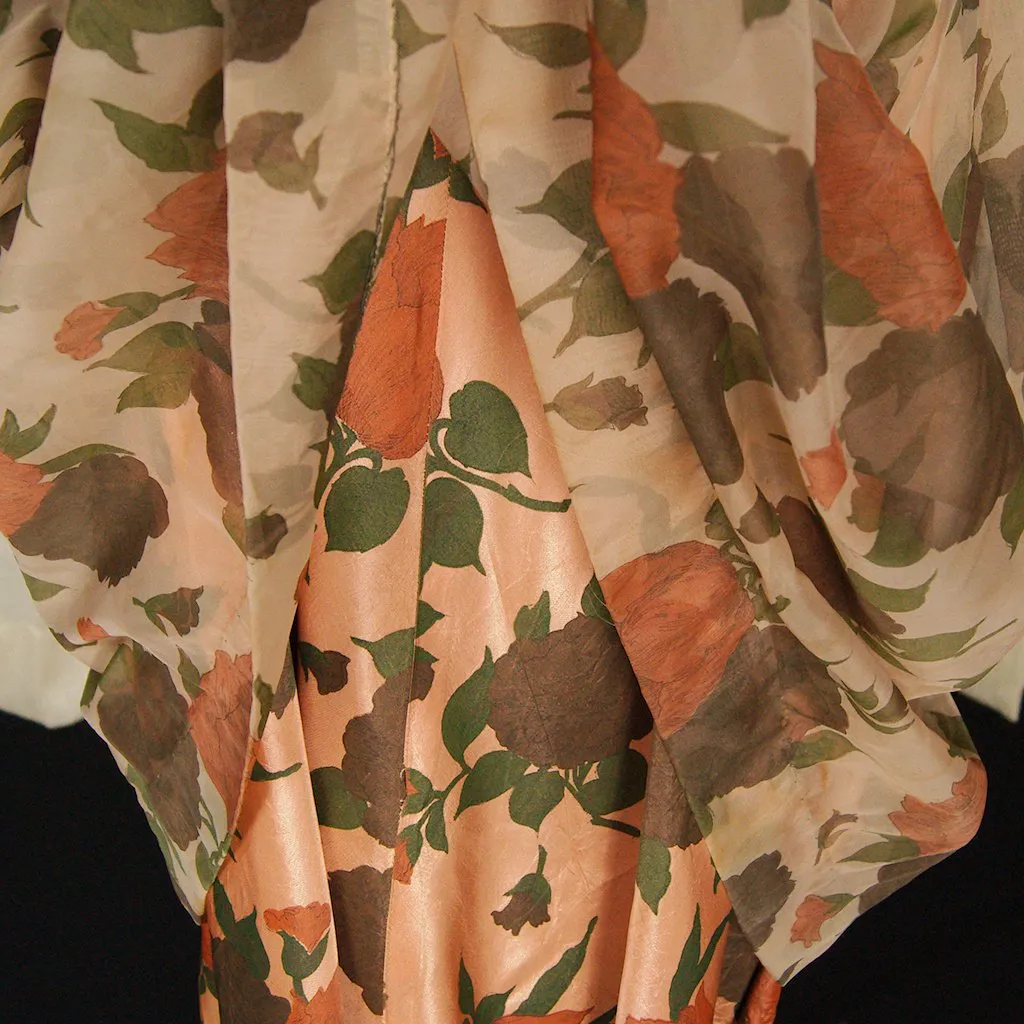 1950s Brown Sheer Floral Dress