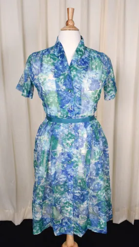 1950s Sheer Blue Floral Dress