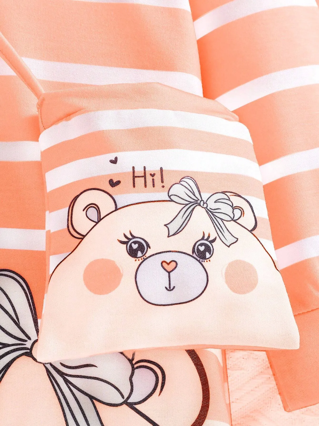 1set Girl Striped Cute Cartoon Animal Print Hoodie Dress With Square Crossbody Bag