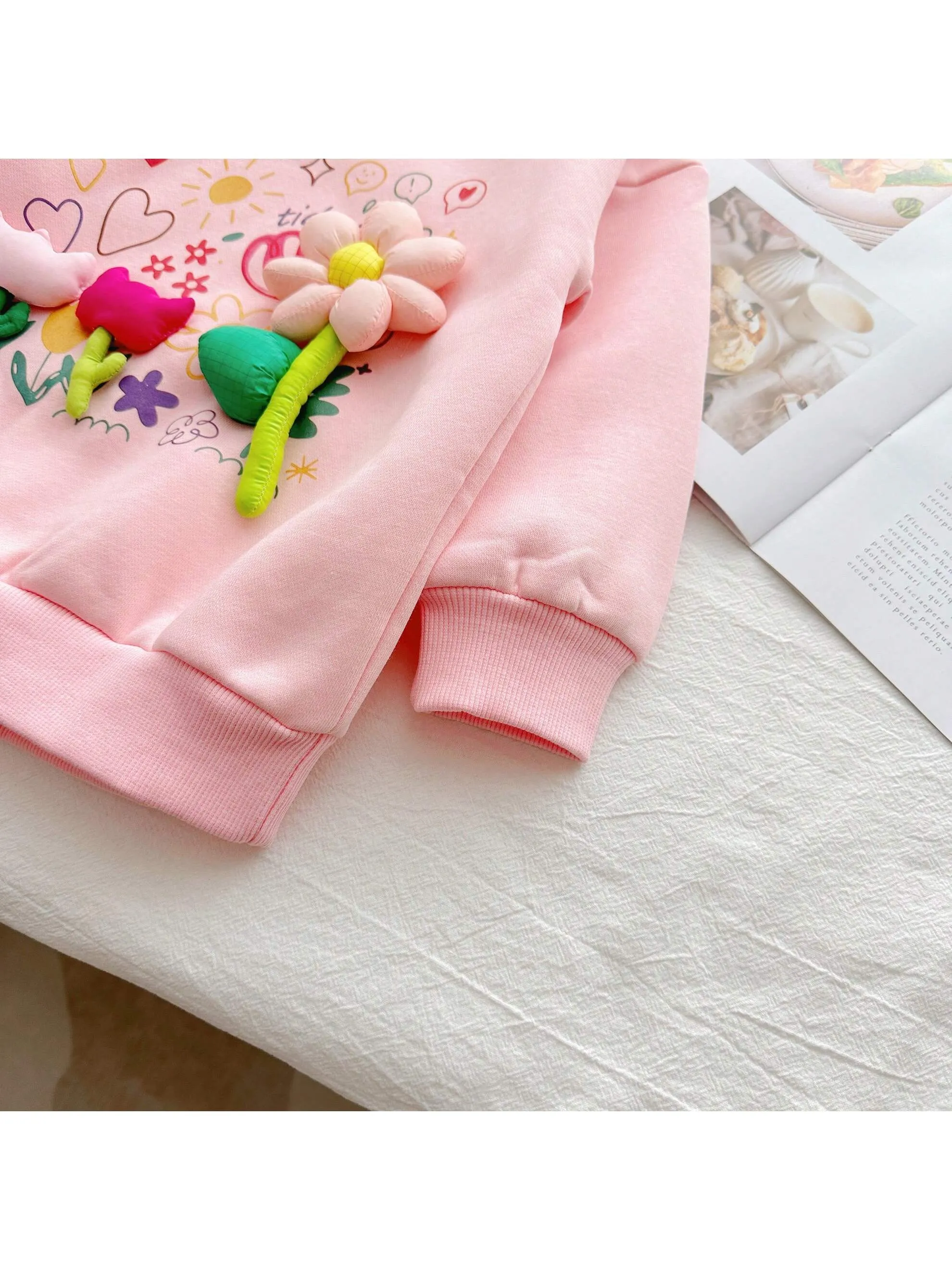 2024 New Fashion Spring Autumn Girls" Hoodies, Casual All-Match 3D Floral Korean Style Kids" Coat