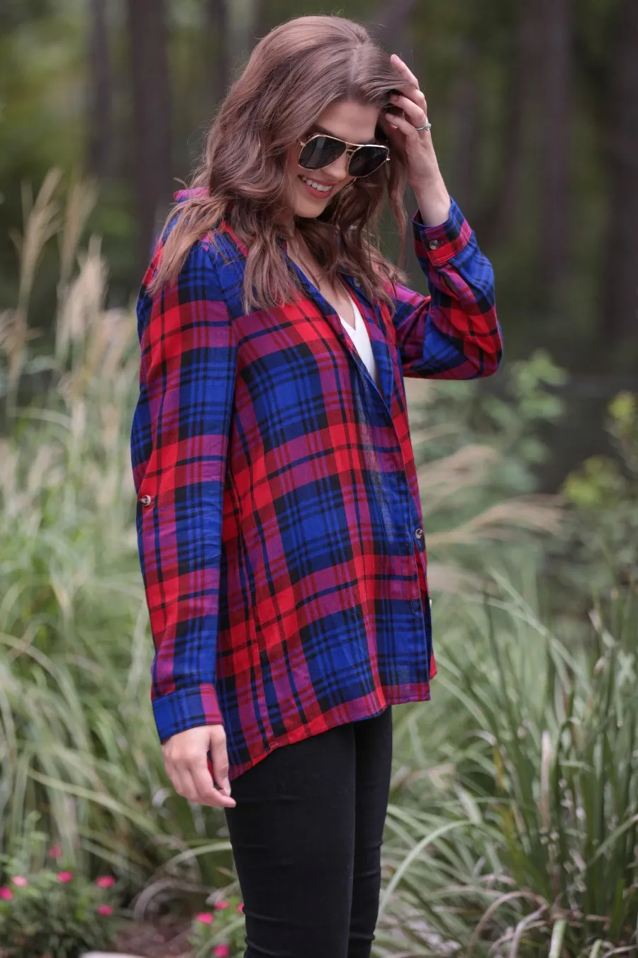 Adrian Plaid Button Up Top