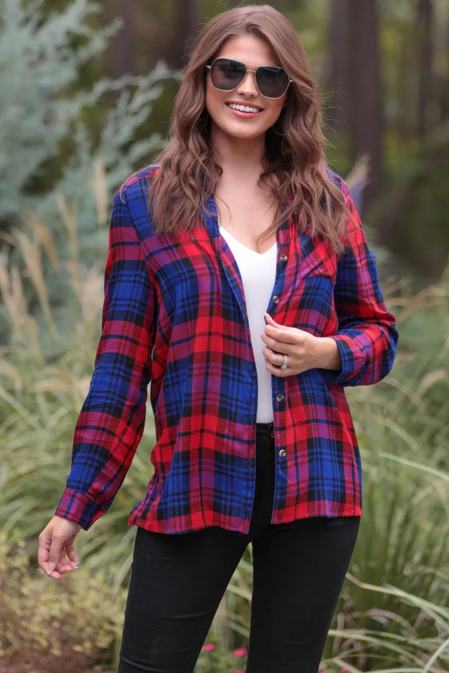 Adrian Plaid Button Up Top