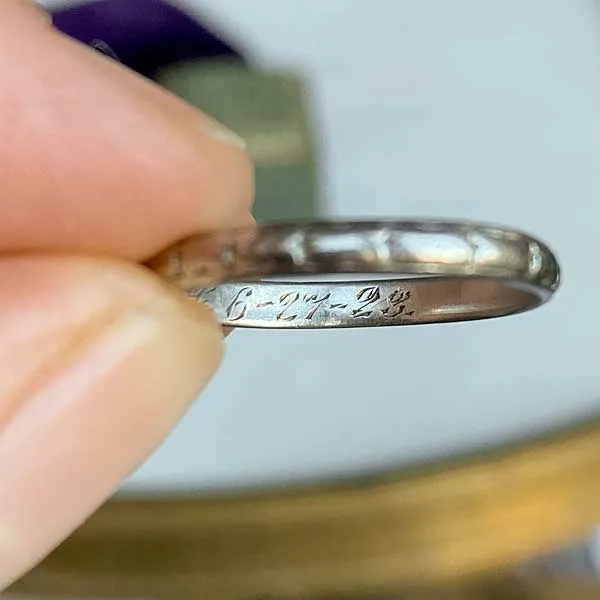 Art Deco Patterned Platinum Wedding Band, Size 7 1/4