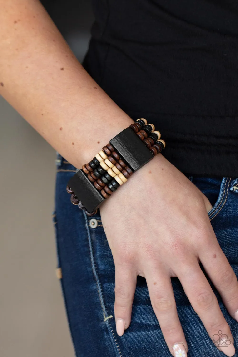 Aruba Attire Black & Brown Wood Bracelet - Paparazzi Accessories