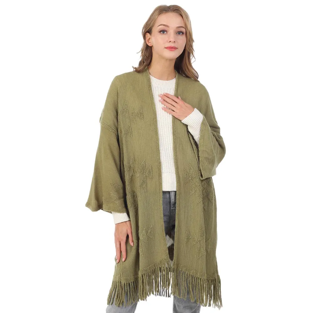 Aztec Patterned Fringe Poncho