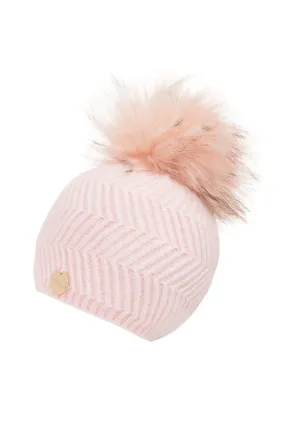 Baby Angora Patterned Pale Pink Pom Pom Hat