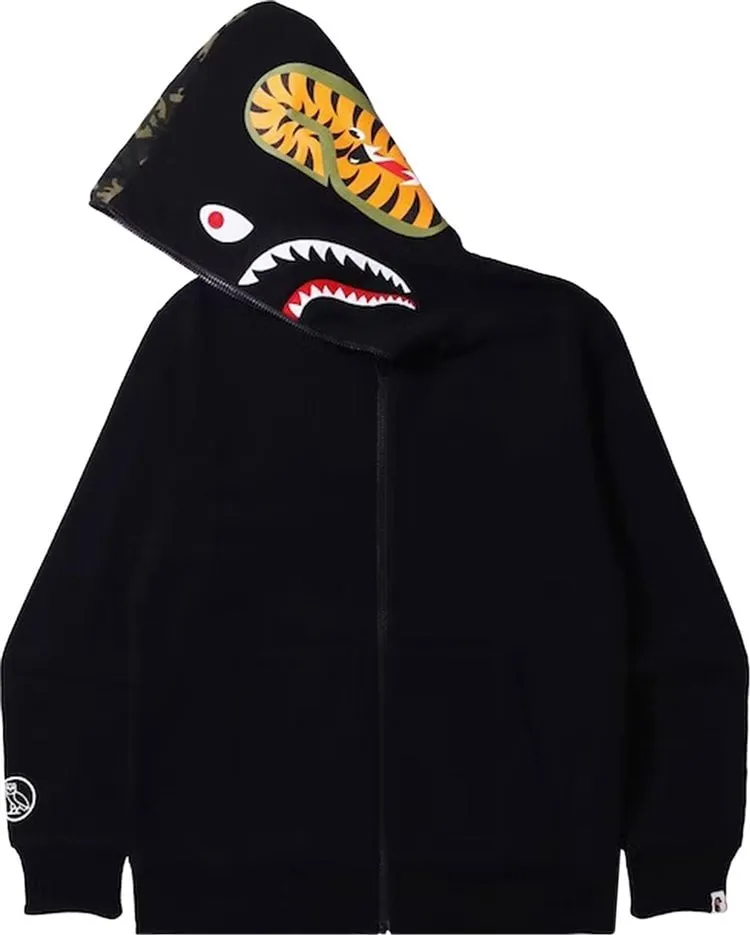 BAPE x OVO Woodland Camo Shark Reversible Full Zip Hoodie 'Black'