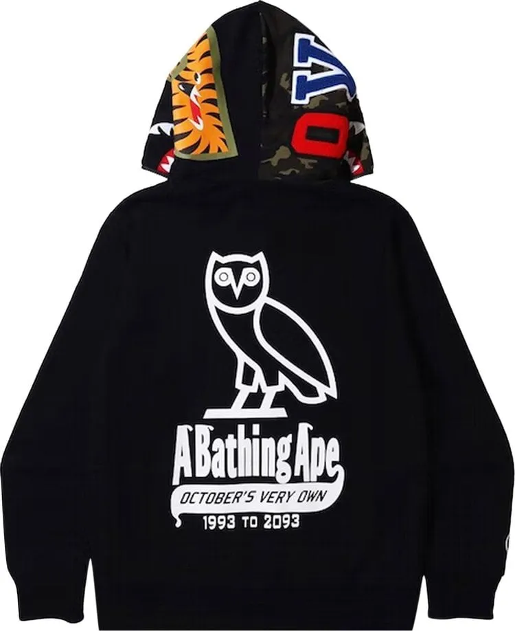 BAPE x OVO Woodland Camo Shark Reversible Full Zip Hoodie 'Black'