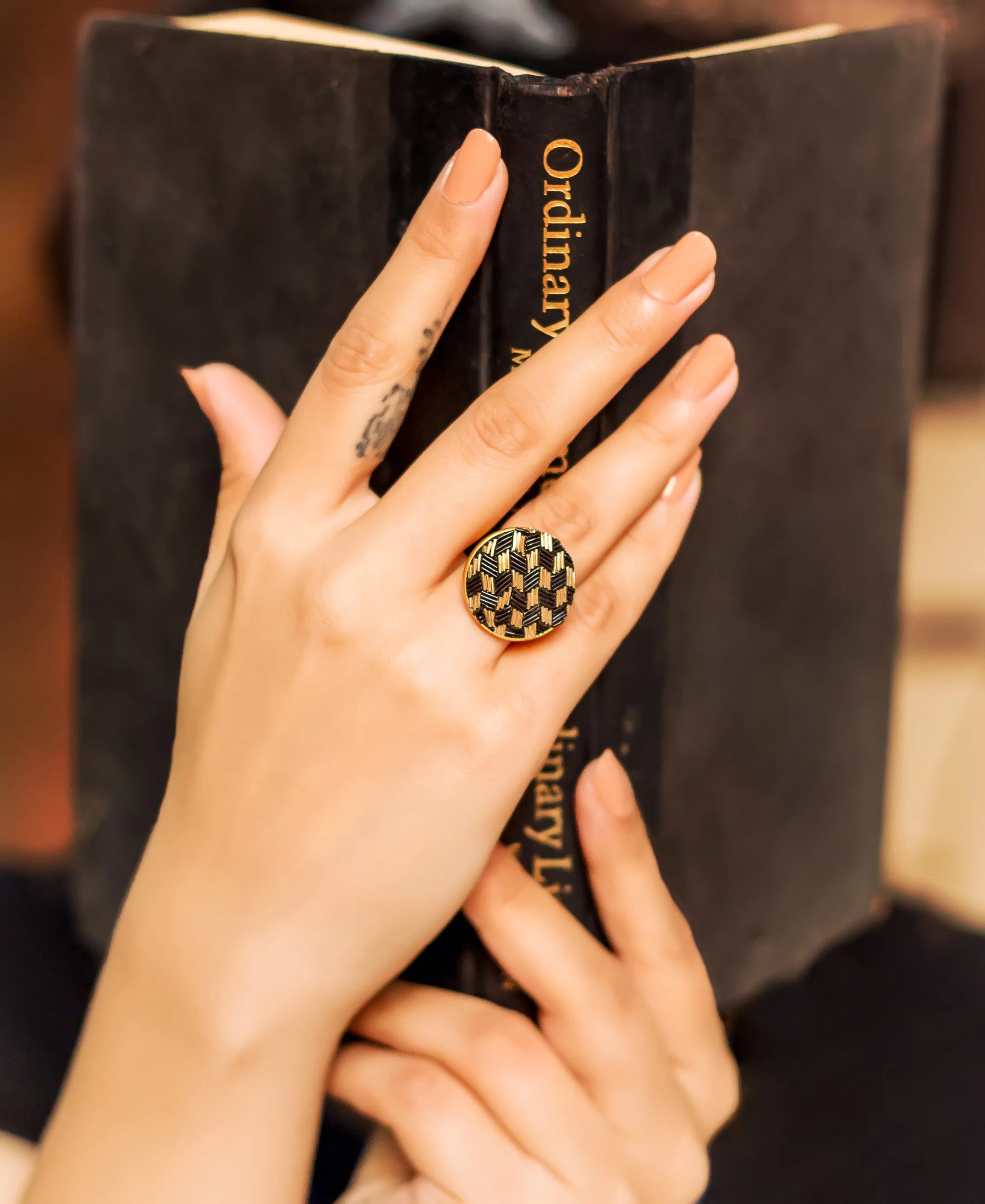 Black and Gold Patterned Ring