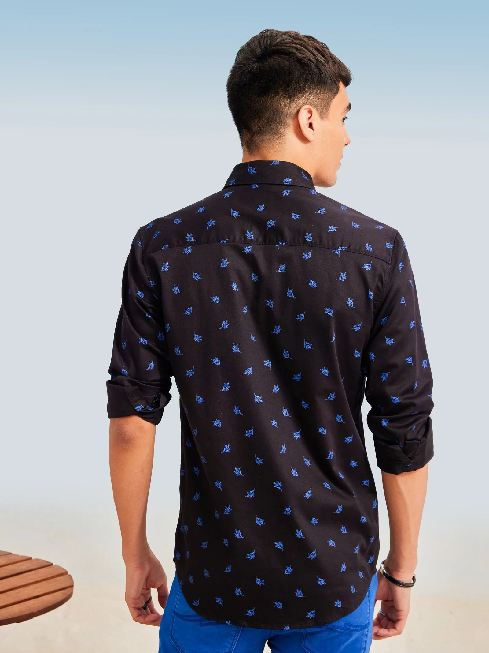 Black Printed Stretch Shirt