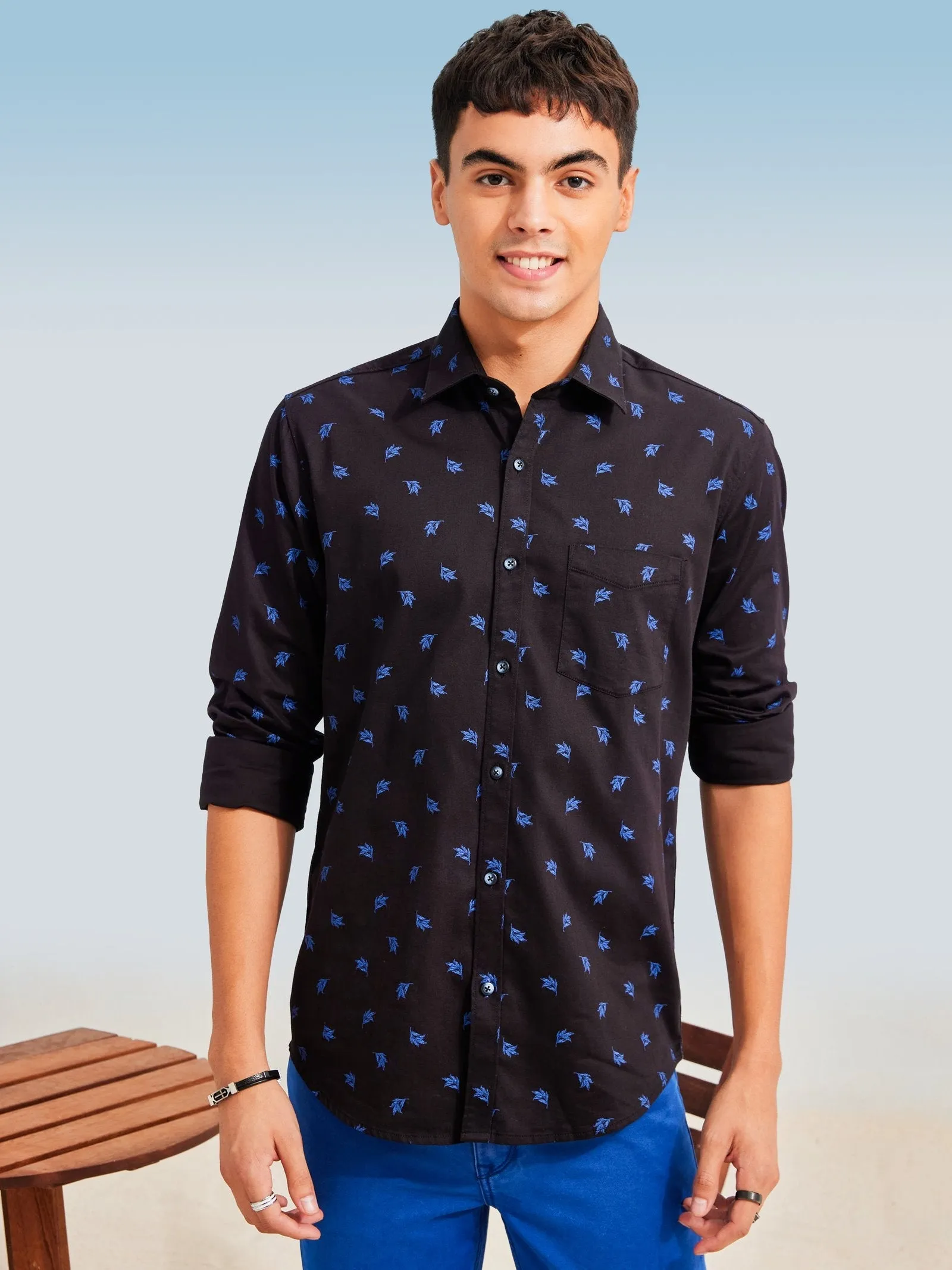 Black Printed Stretch Shirt