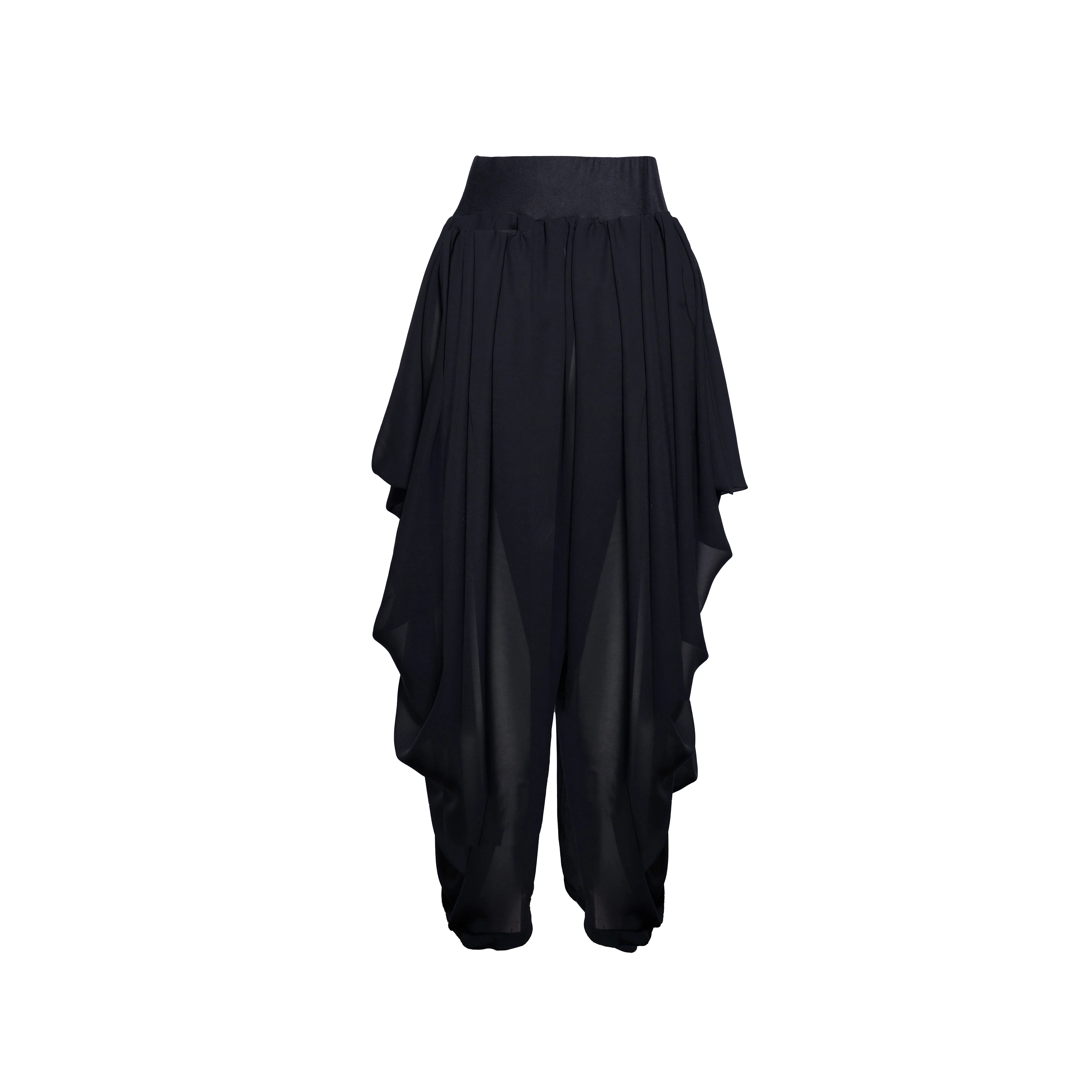 Black Sheer Chiffon Draped Pants