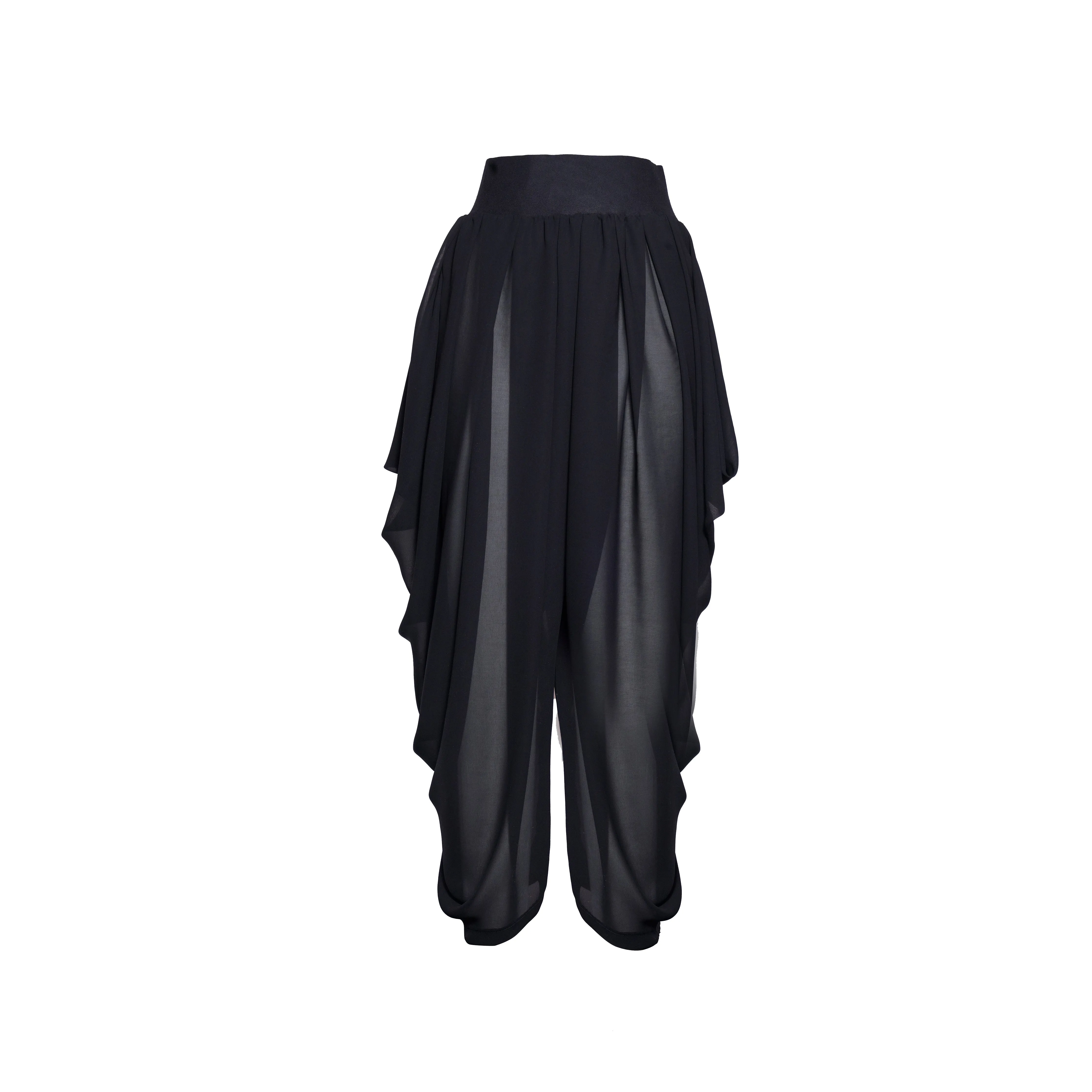 Black Sheer Chiffon Draped Pants