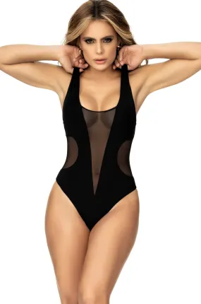 Black Sheer Mesh One Piece Swimsuit