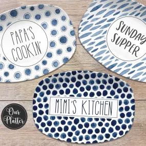 Blue and White Patterned Personalized Custom Platter