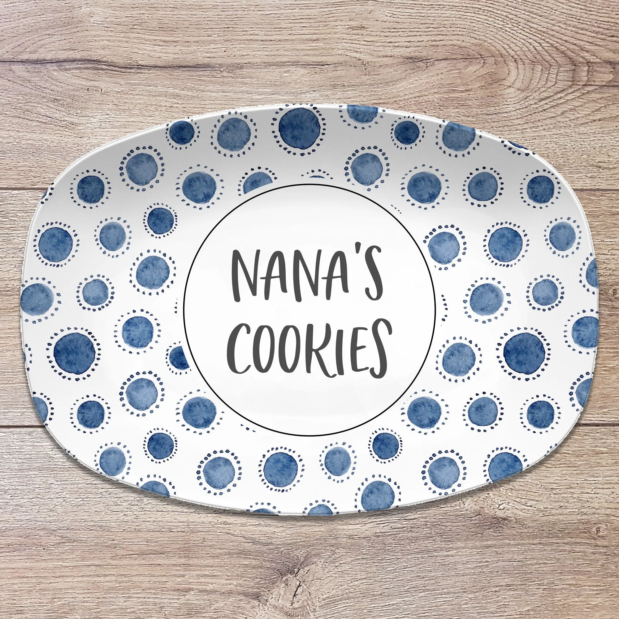 Blue and White Patterned Personalized Custom Platter