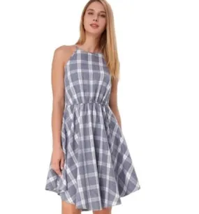 Blue Plaid Skater Dress