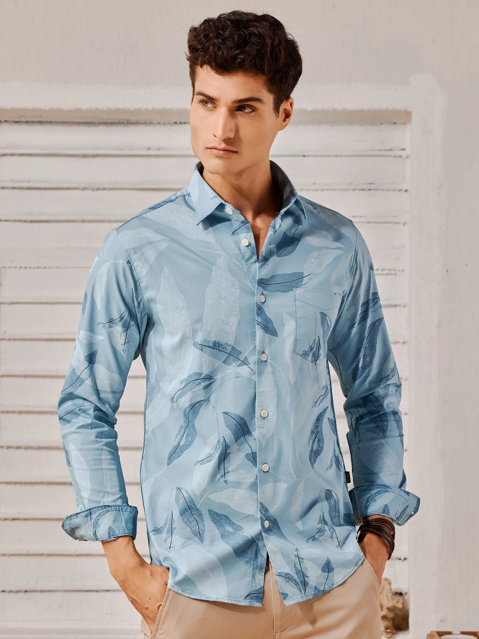 Blue Stretch Printed Shirt