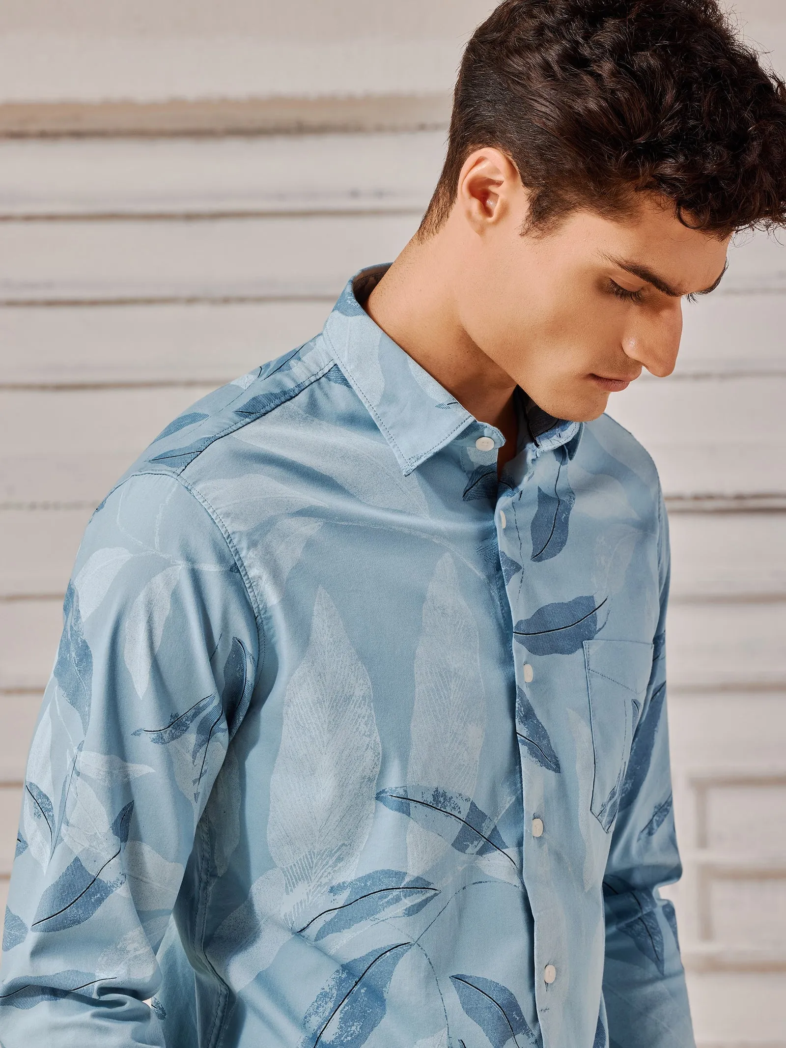 Blue Stretch Printed Shirt