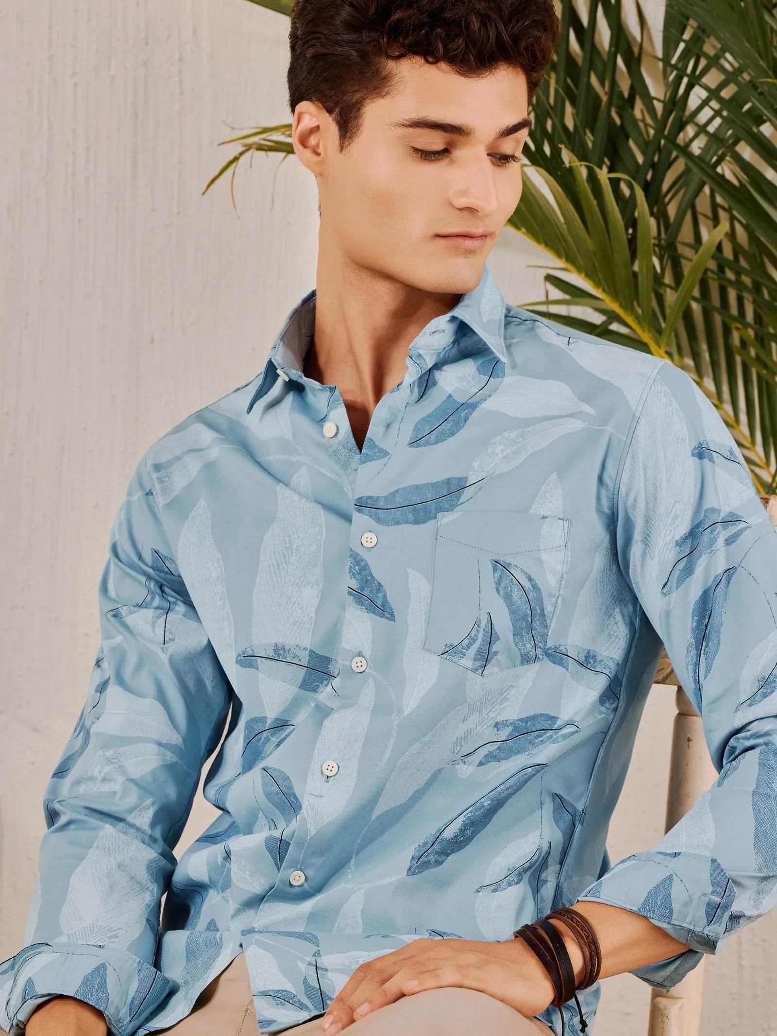 Blue Stretch Printed Shirt