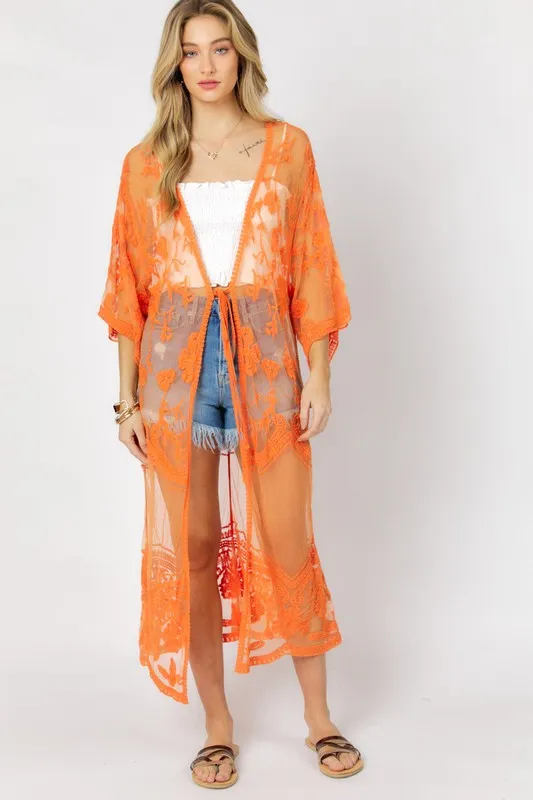 BOHO SHEER LACE KIMONO MAXI CARDIGAN