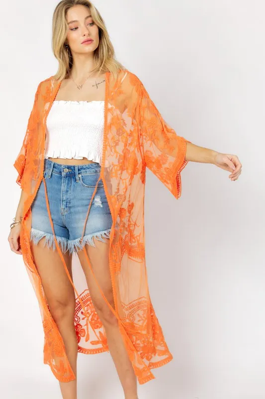 BOHO SHEER LACE KIMONO MAXI CARDIGAN