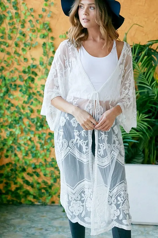 BOHO SHEER LACE KIMONO MAXI CARDIGAN