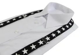 Boys Adjustable Black With Large White Stars Patterned Suspenders