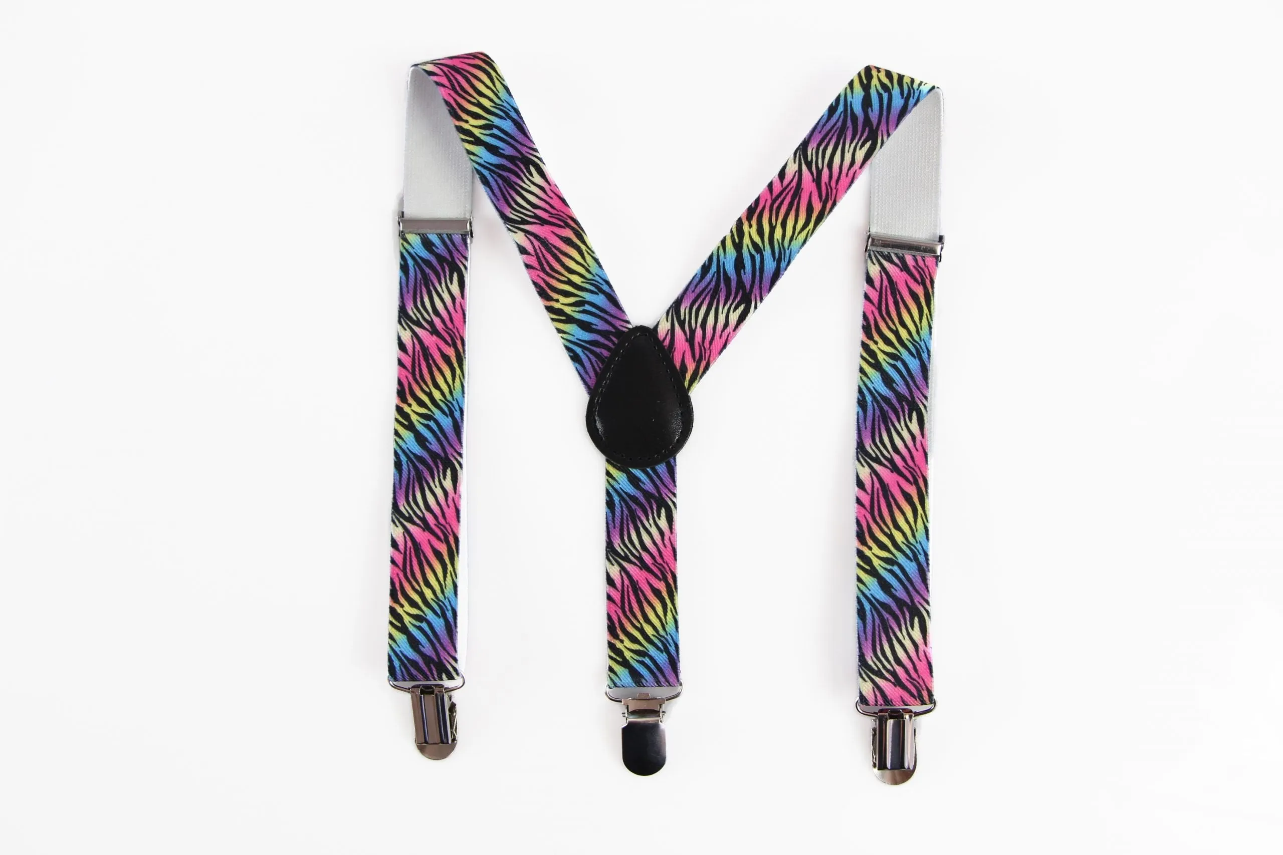 Boys Adjustable Bright Rainbow Zebra Patterned Suspenders