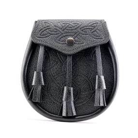 Celtic Patterned Black Leather Day Sporran