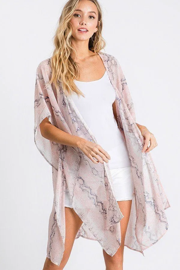 Chiffon Patterned Open Front Kimono