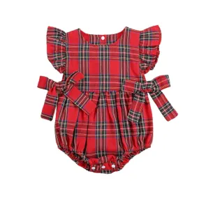 Christmas Bow Plaid Romper