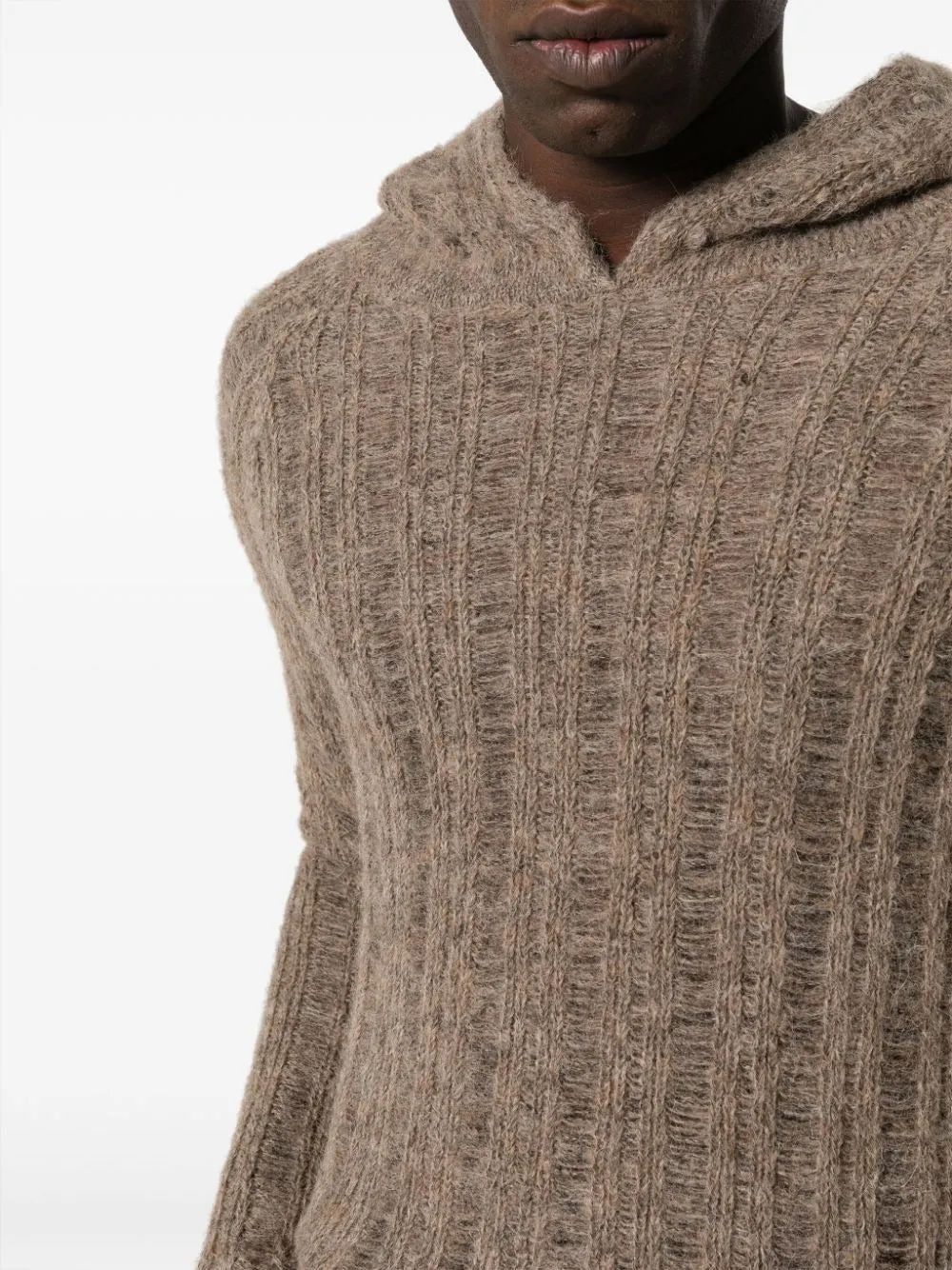 DROP-STITCH KNIT ALPACA WOOL-BLEND HOODIE