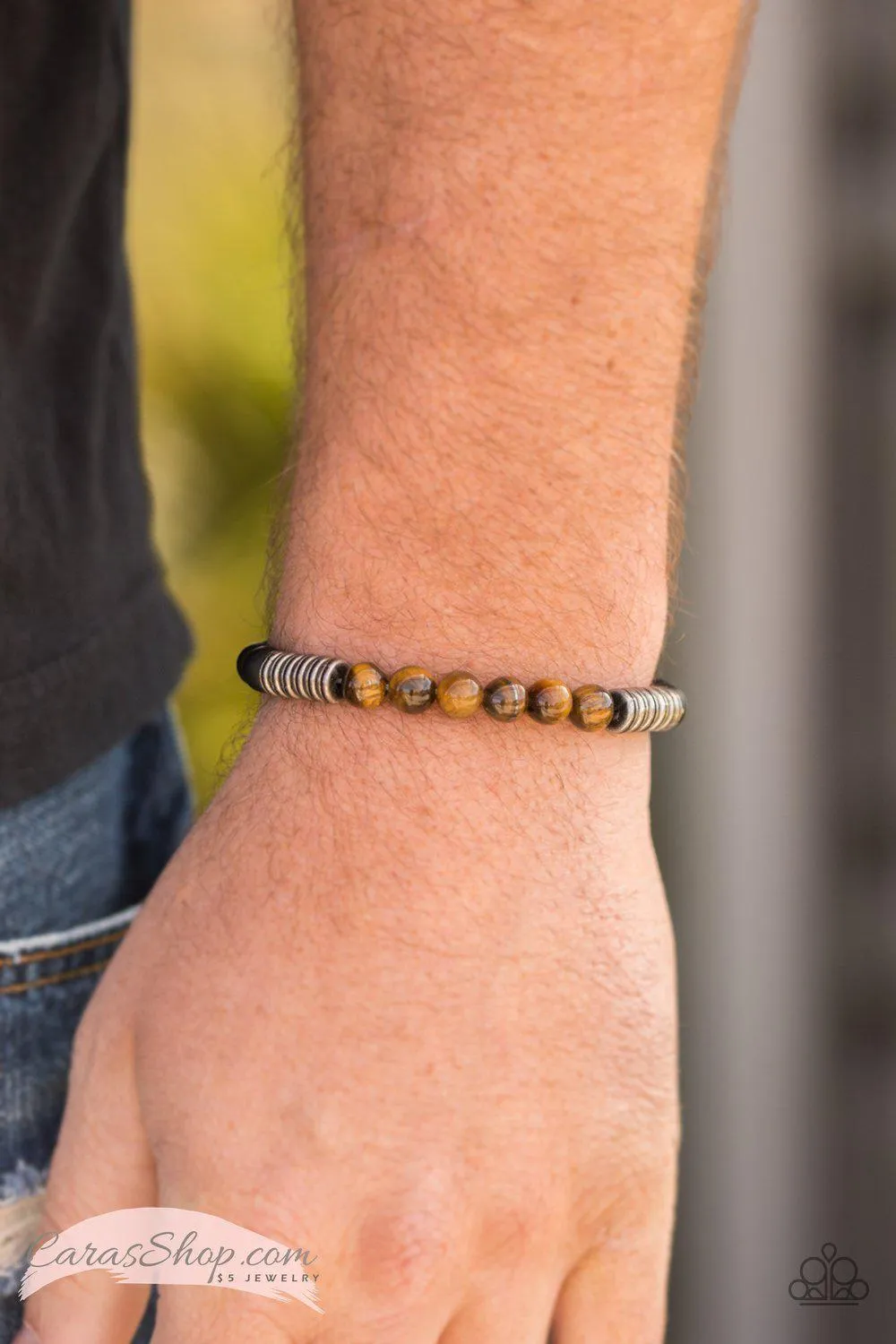 Energetic Brown Tiger Eye and Black Stone Stretch Bracelet - Paparazzi Accessories