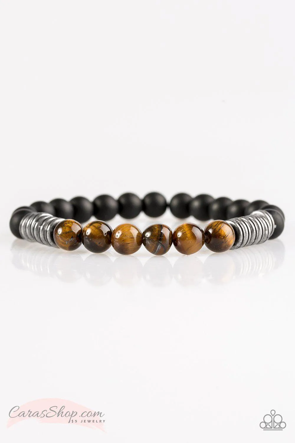 Energetic Brown Tiger Eye and Black Stone Stretch Bracelet - Paparazzi Accessories