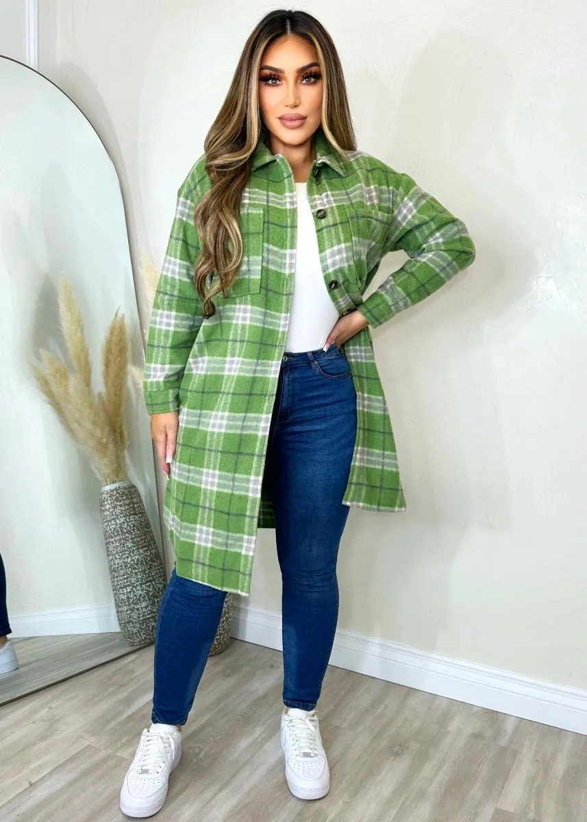 Fall Feeling Plaid Jacket Green/Ivory