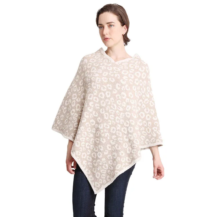 Fall Winter One Size Leopard Patterned Poncho