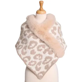 Faux Fur Pointed Leopard Patterned Shawl