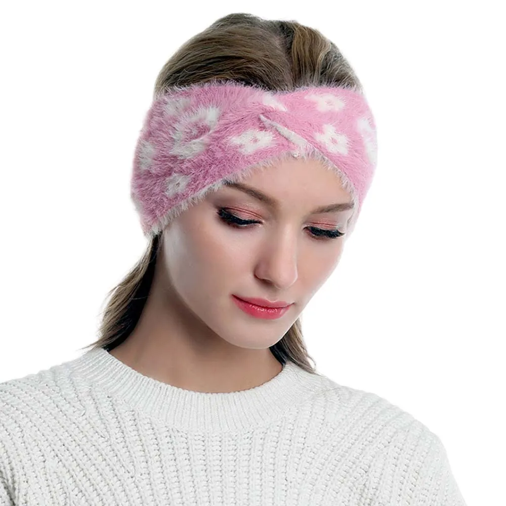 Flower Patterned Faux Fur Earmuff Headband