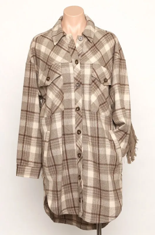 Fringe Oversize Plaid Flannel Shacket