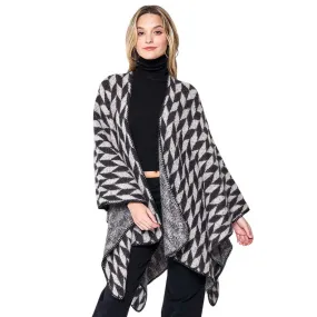 Geometric Patterned Knit Kimono Poncho