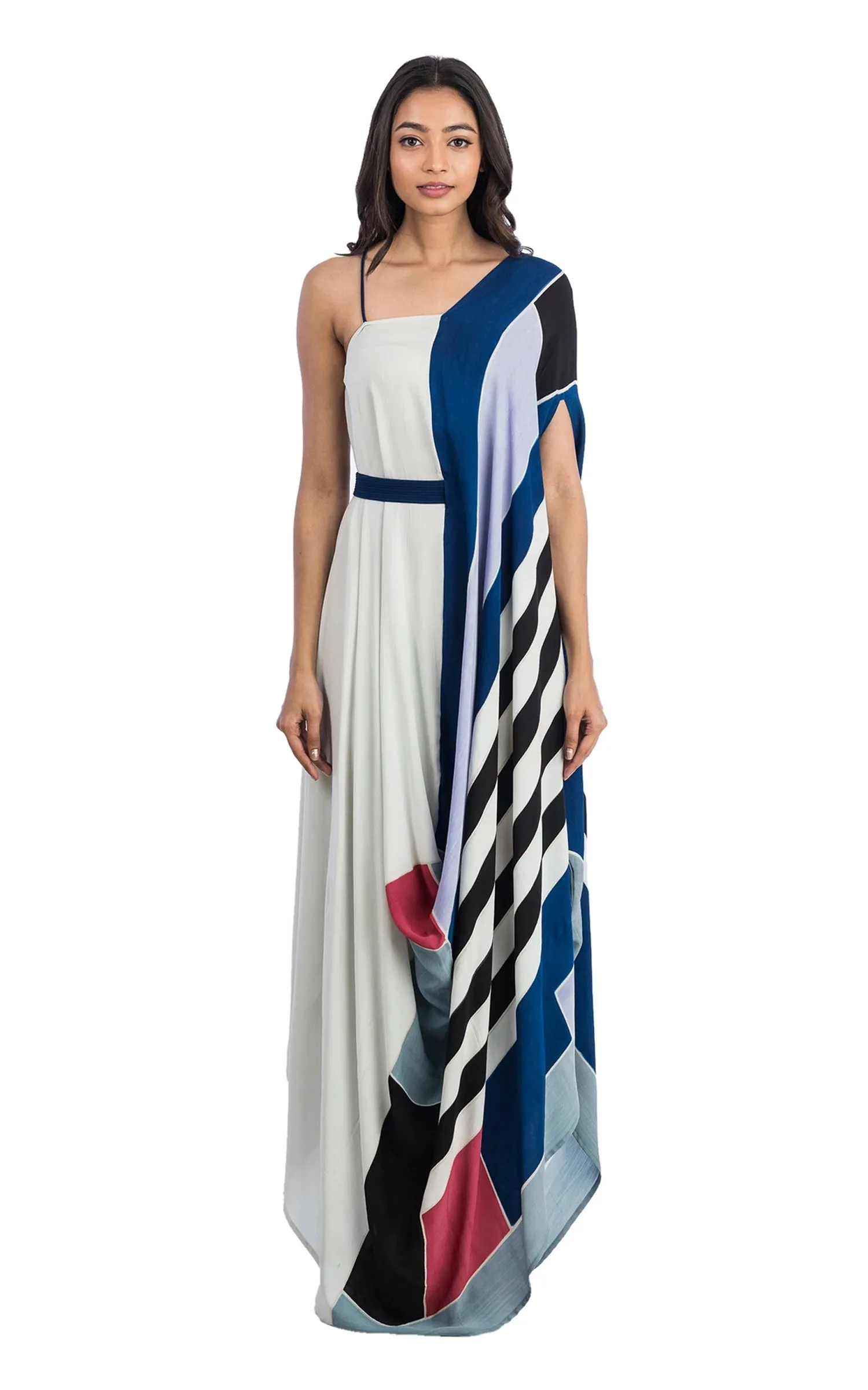 Geometric Printed Draped Dress