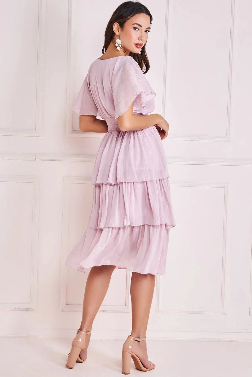 Goddiva Plain Lurex Chiffon Tiered Dress