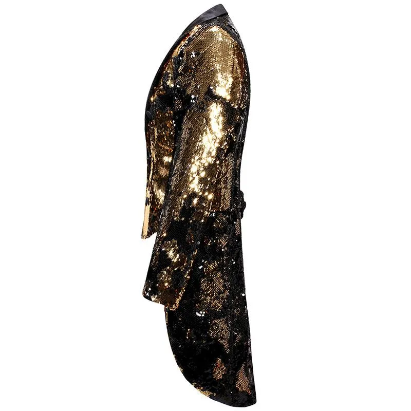 Gold Reversible Sequin Swallowtail Blazer