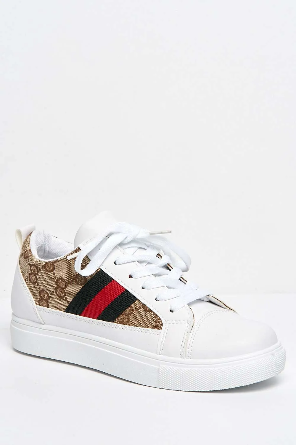 Goodie Three Stripe Patterned Lace-Up Trainers in White