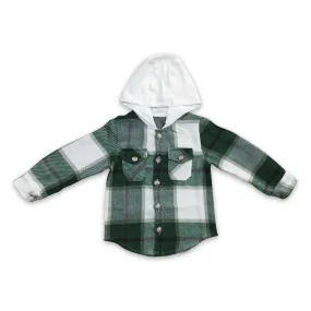 Green Plaid Flannel Button Hoodie