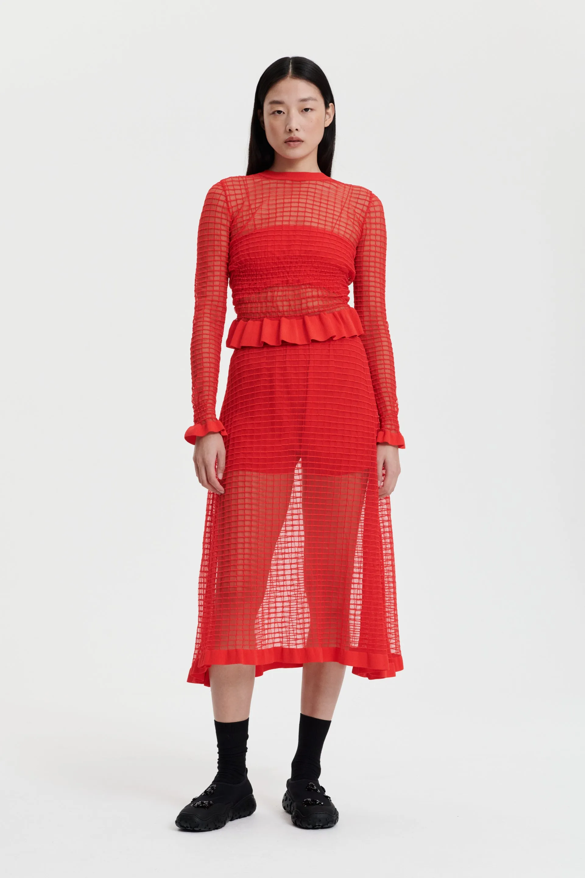 GRO | TOP MATISSE SHEER GRID RED