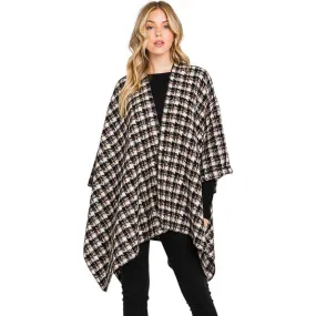 Houndstooth Patterned Ruana Poncho