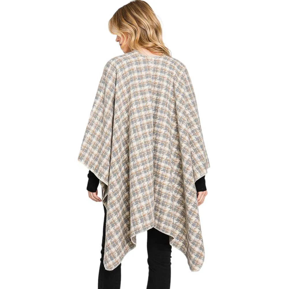 Houndstooth Patterned Ruana Poncho