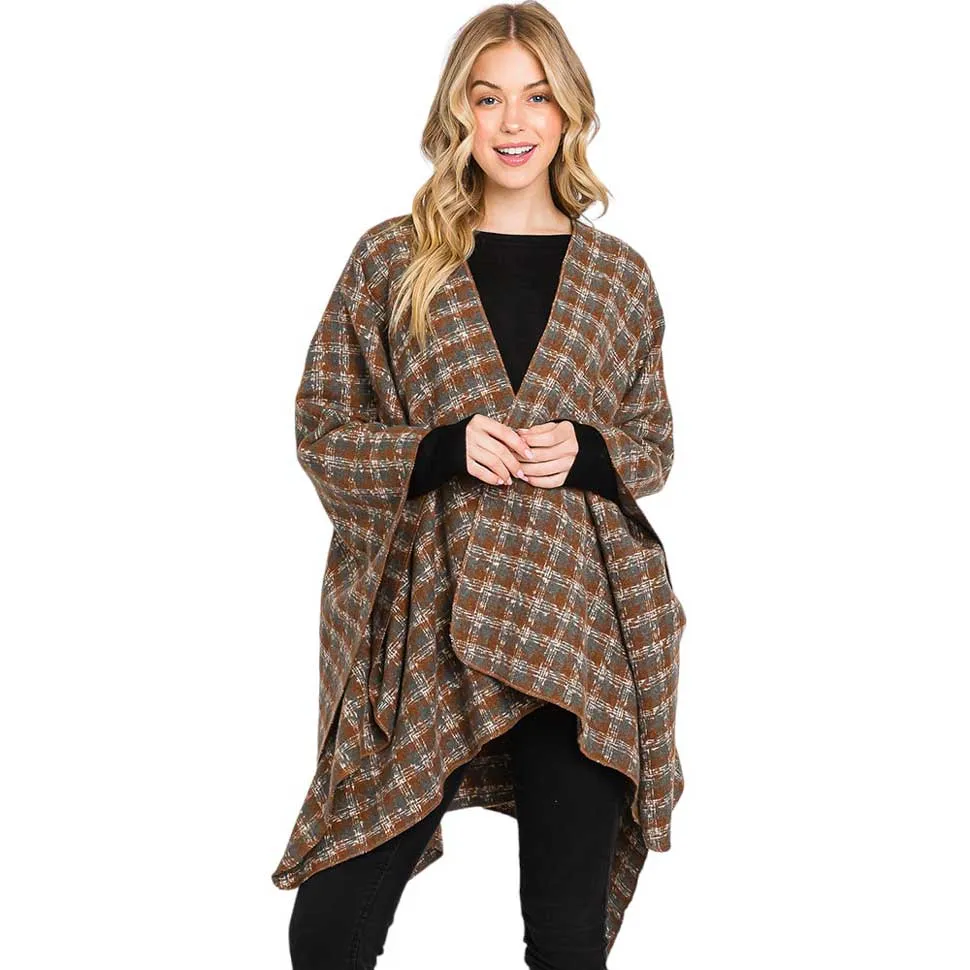 Houndstooth Patterned Ruana Poncho